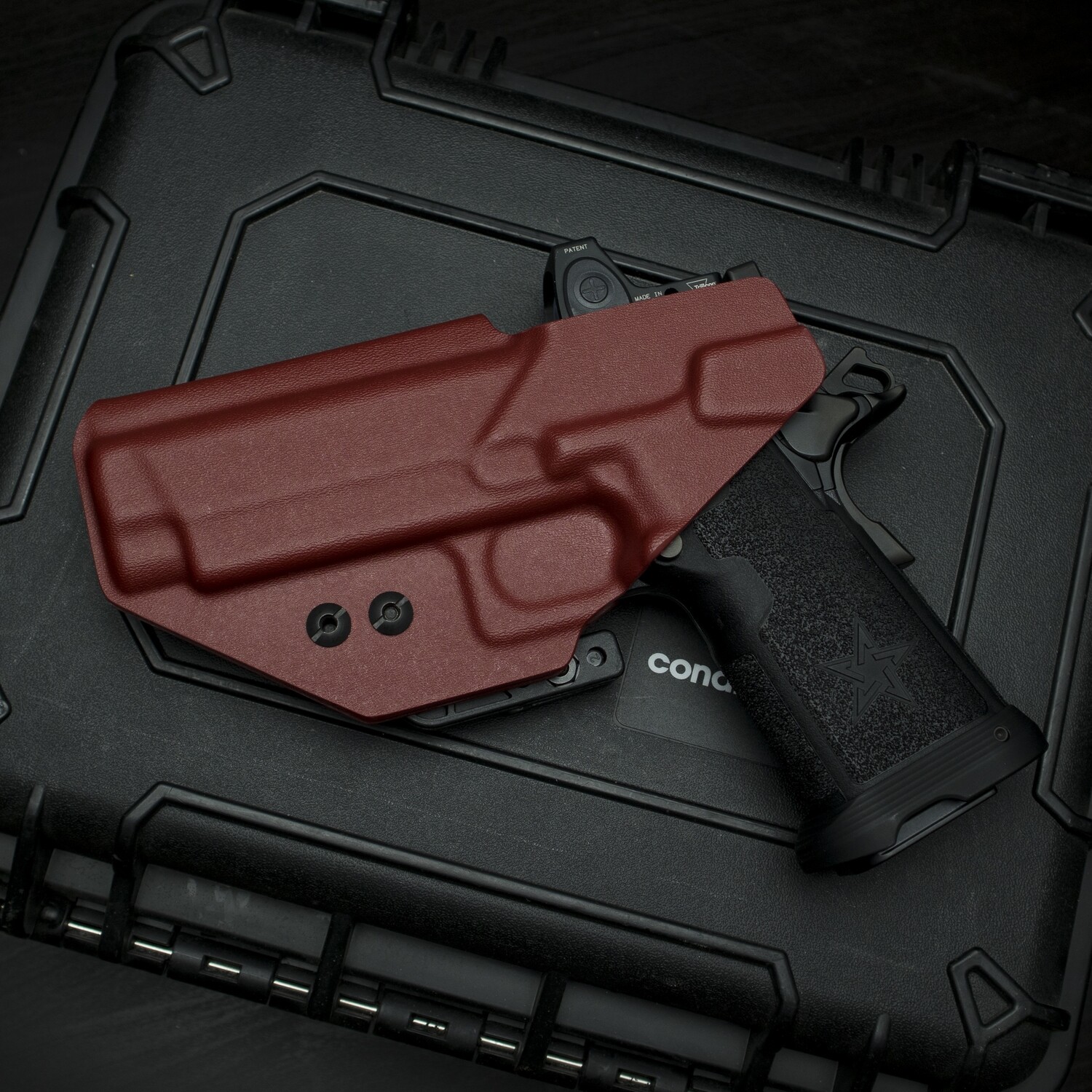 Staccato P V2 appendix holster in Blood Red with Discreet Carry Clips