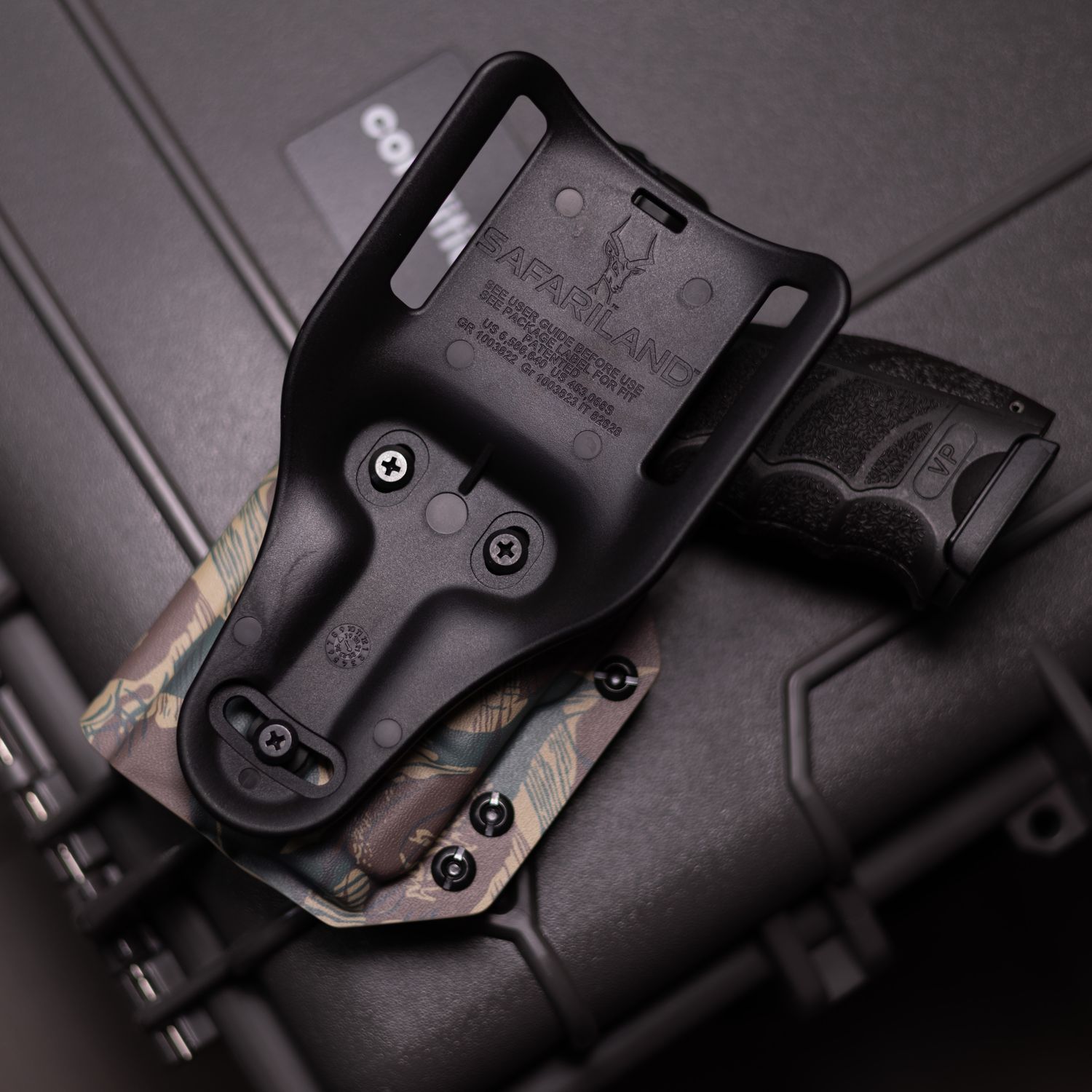 HK VP9 OWB light bearing holster in Rhodesian brush stroke with Safariland UBL