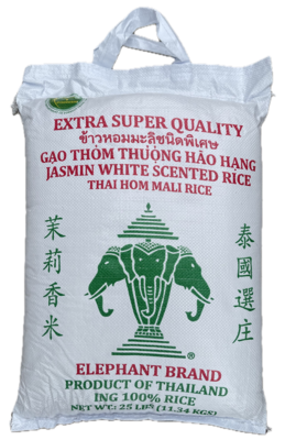 Three Head Elephant White Jasmine Rice 25lbs Bag