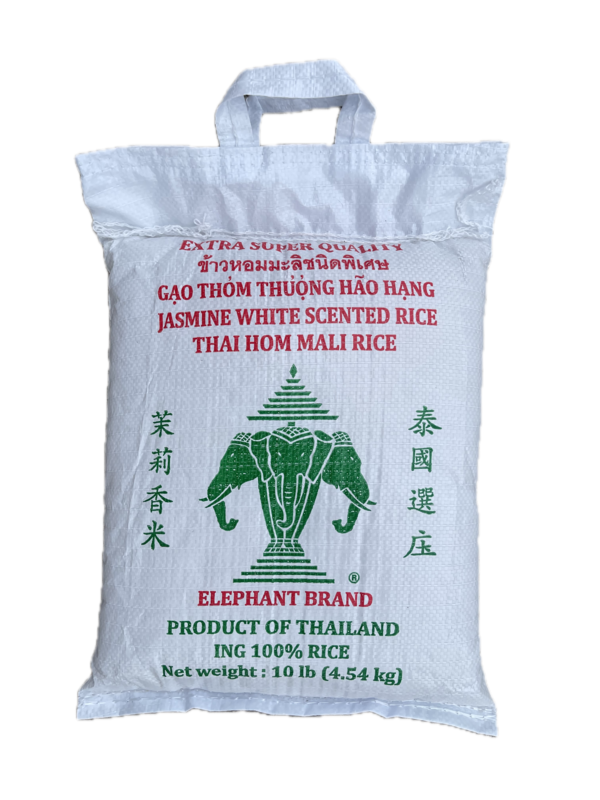 Three Head Elephant White Jasmine Rice 10lbs Bag