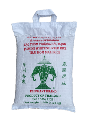 Three Head Elephant White Jasmine Rice 10lbs Bag