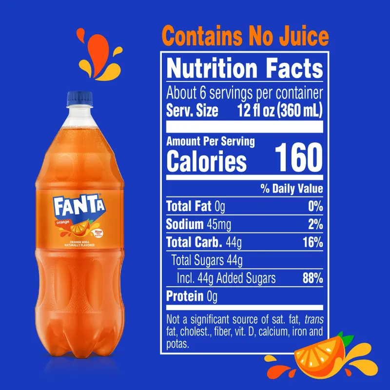 Fanta Orange Fruit Soda Pop, 2 Liter Bottle