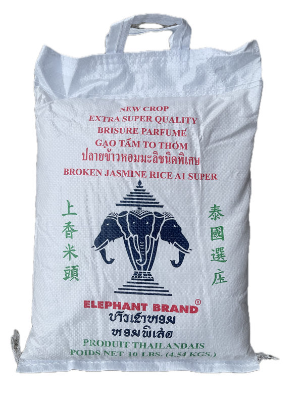 Three Head Elephant White Broken Jasmine Rice 10lbs Bag Three Head Elephant White Broken Jasmine Rice 10lbs Bag