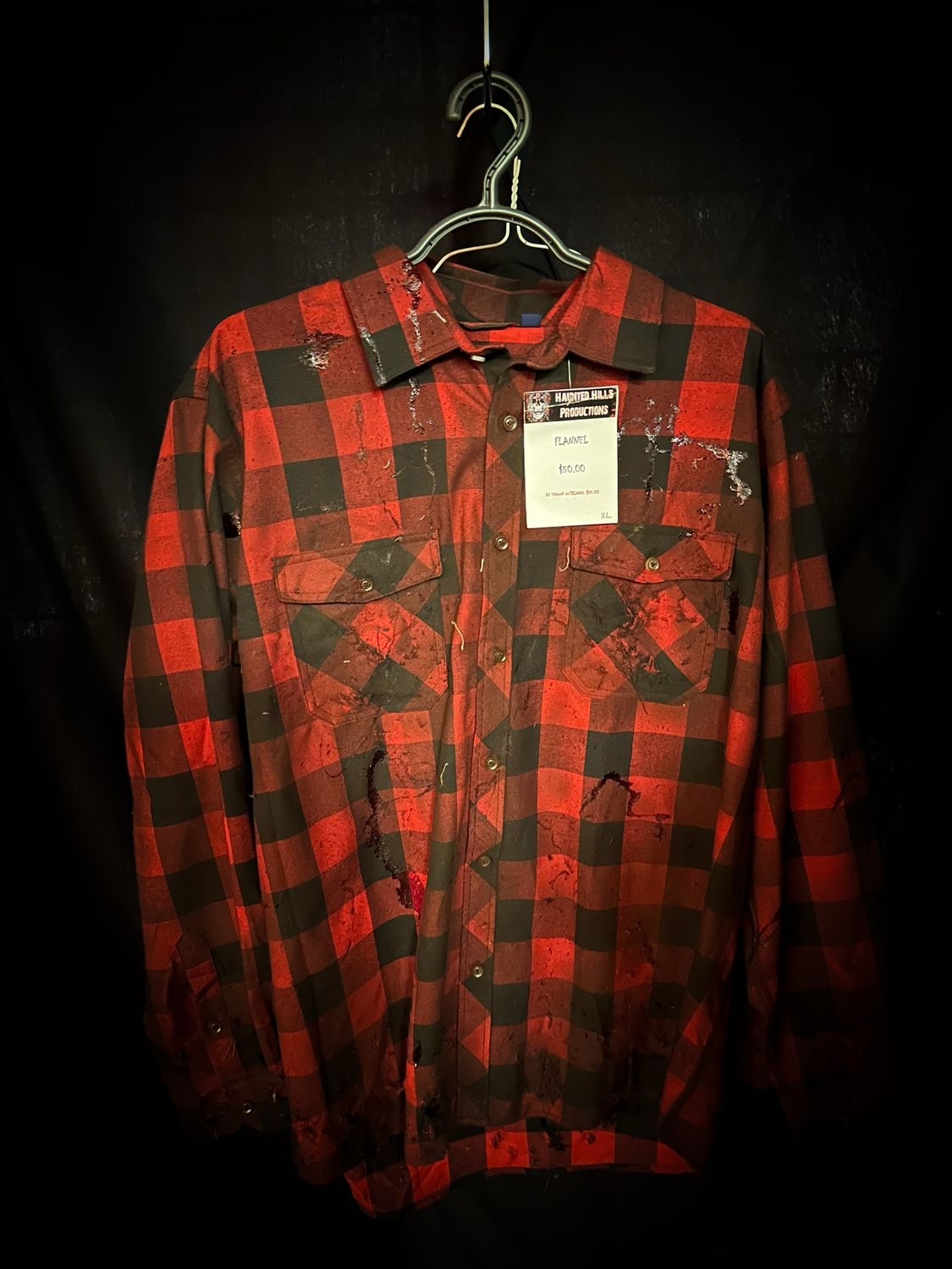 XL Red Flannel W/blood Splatter