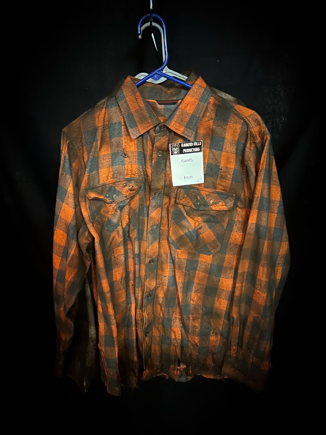 Large Orange Flannel Dirty Distressed