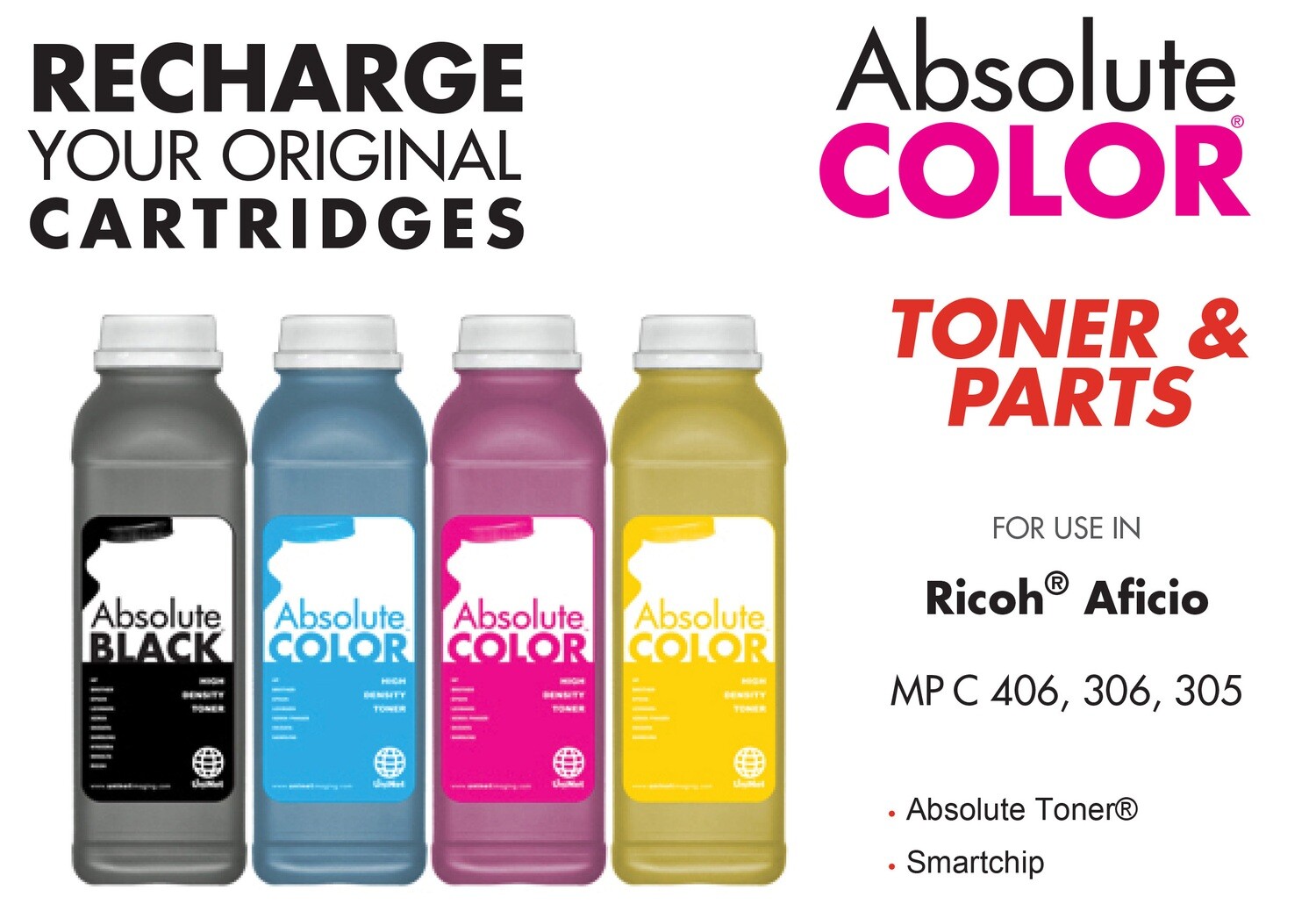 4 Toner Refill for RICOH MP C305/C306/C406 - US Product 4 Toner Refill for RICOH MP C305/C306/C406 - US Product