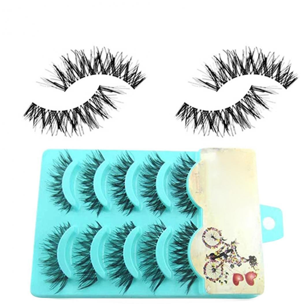 5 Pairs Girl Black Handmade Messy Natural Cross False Eyelashes Beauty Tool