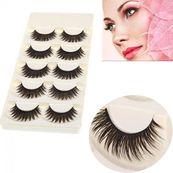 5 Pairs Black Long Thick False Eyelashes Handmade Extension Makeup Fake Lashes