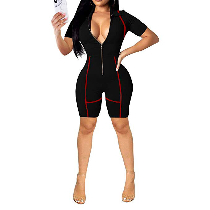 Women S Sexy Zip Up One Piece Outfits Deep V Neck Short Sleeve Bodycon Long Pants Party Clubwear Jumpsuit Romper Women S Sexy Zip Up One Piece Outfits Deep V Neck Short Sleeve Bodycon Long Pants Party Clubwear Jumpsuit Romper