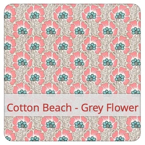 Large Bread Bag - Cotton Beach - Grey Flower