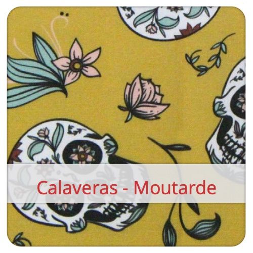 Cotton Fabric - Calaveras - Moutarde Fabric swatch image for pattern: Calaveras - Moutarde