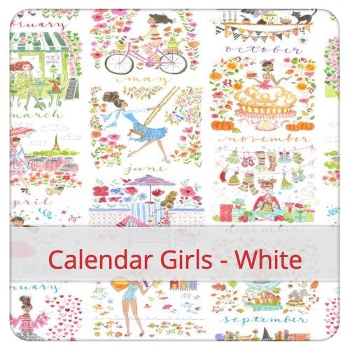 Cotton Fabric - Calendar Girls - White Fabric swatch image for pattern: Calendar Girls - White