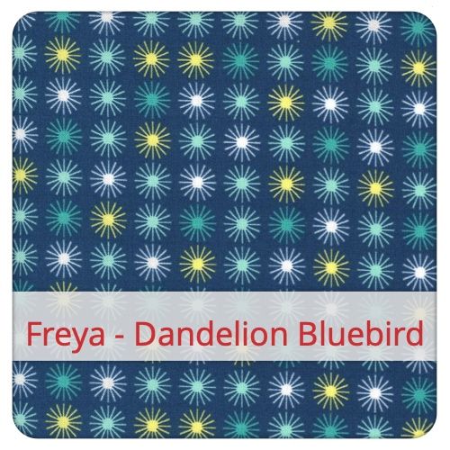Cotton Fabric - Freya - Dandelion Bluebird Fabric swatch image for pattern: Freya - Dandelion Bluebird