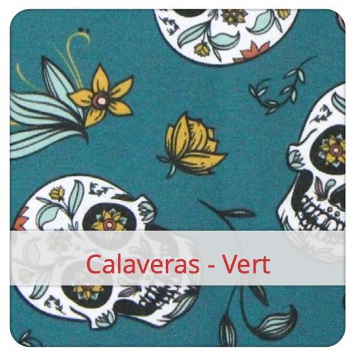 Cotton Fabric - Calaveras - Vert Fabric swatch image for pattern: Calaveras - Vert