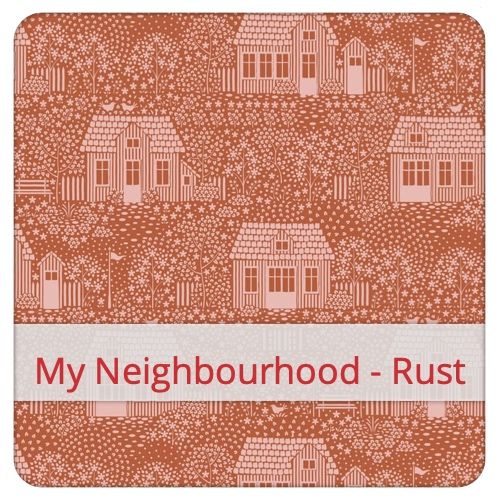 Cotton Fabric - My Neighbourhood - Rust Fabric swatch image for pattern: My Neighbourhood - Rust