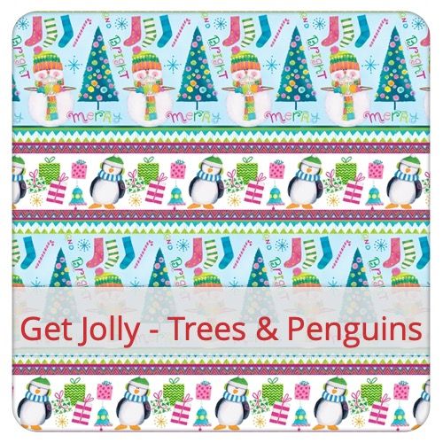 Katoenen Stof - Get Jolly - Trees & Penguins