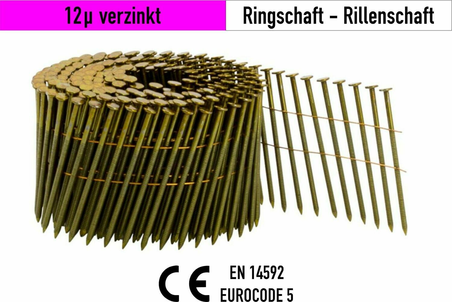 Coilnägel 16° drahtgebunden 2,1x50mm verzinkt gerillt geharzt 9.000 zertifiziert Coilnägel 16° drahtgebunden 2,1x50mm verzinkt gerillt geharzt 9.000 zertifiziert