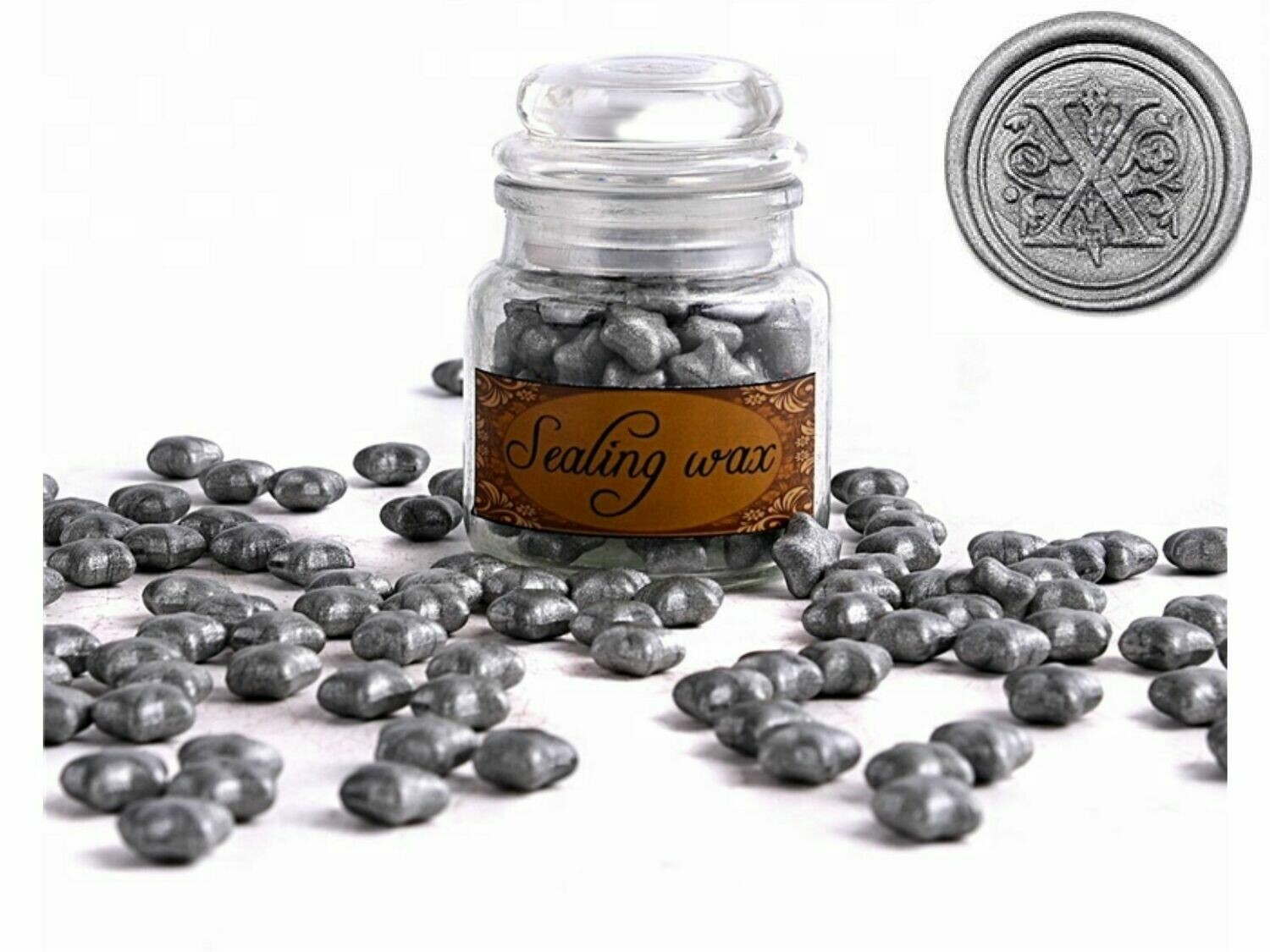 Siegelwachs in Perlen &quot;Stern&quot; in Flaschen, Farbe: 1 - Silber