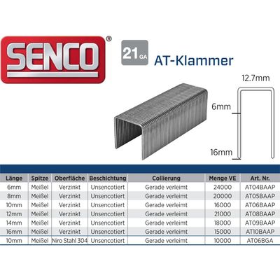 Klammer Senco AT10BAAP - 16 mm - verzinkt - 15.000 Klammern