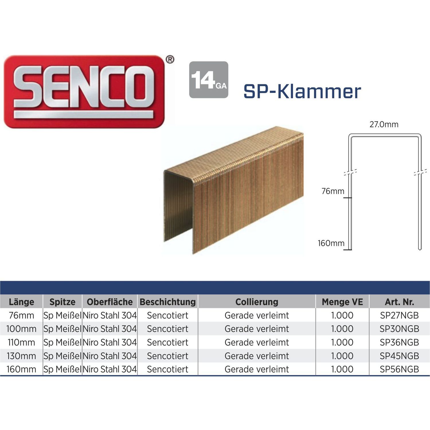Klammer Senco SP36NGB-ETA - 110 mm - Edelstahl - 1.000 Klammern