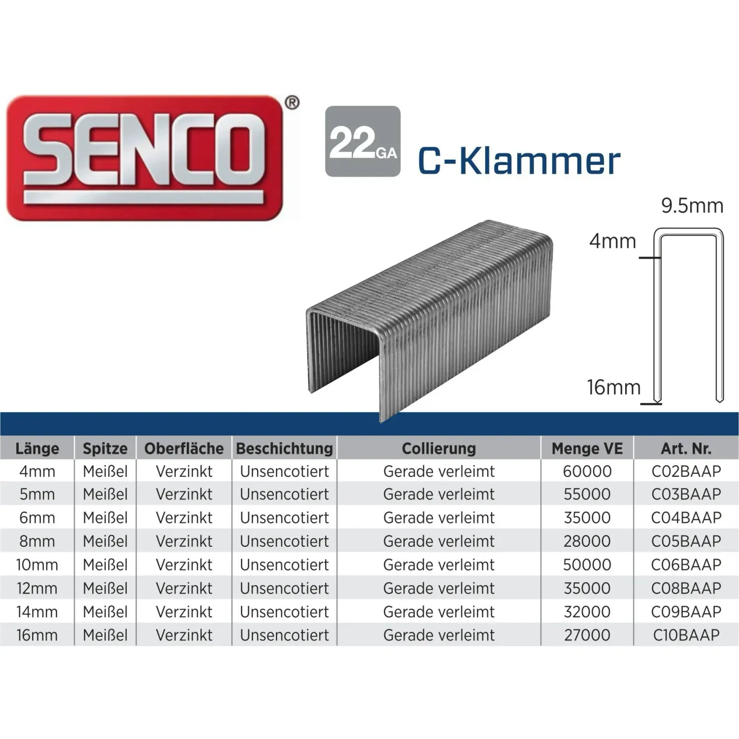 Klammer Senco C08BAAP - 12 mm - verzinkt - 35.000 Klammern