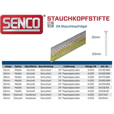 Stauchkopfnagel Senco DA21EABN - 50 mm - verzinkt - 4.000 Nägel