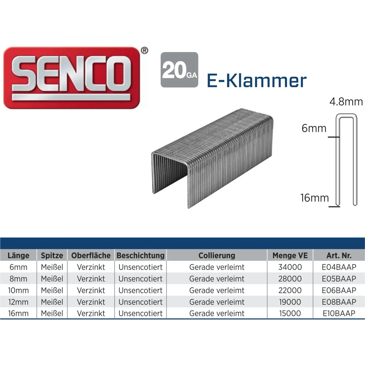 Klammer Senco E04BAAP - 6 mm - verzinkt - 34.000 Klammern