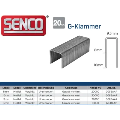 Klammer Senco G08BAAP - 12 mm - verzinkt - 12.000 Klammern