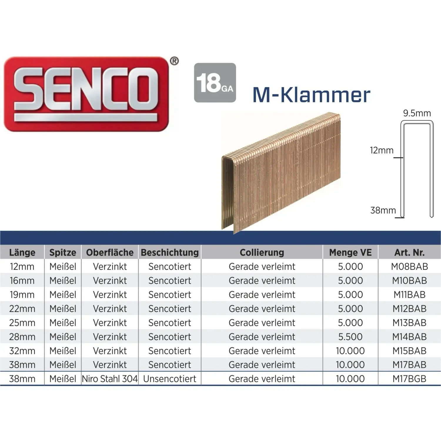 Klammer Senco M15BAB - 32 mm - verzinkt sencotiert - 10.000 Klammern