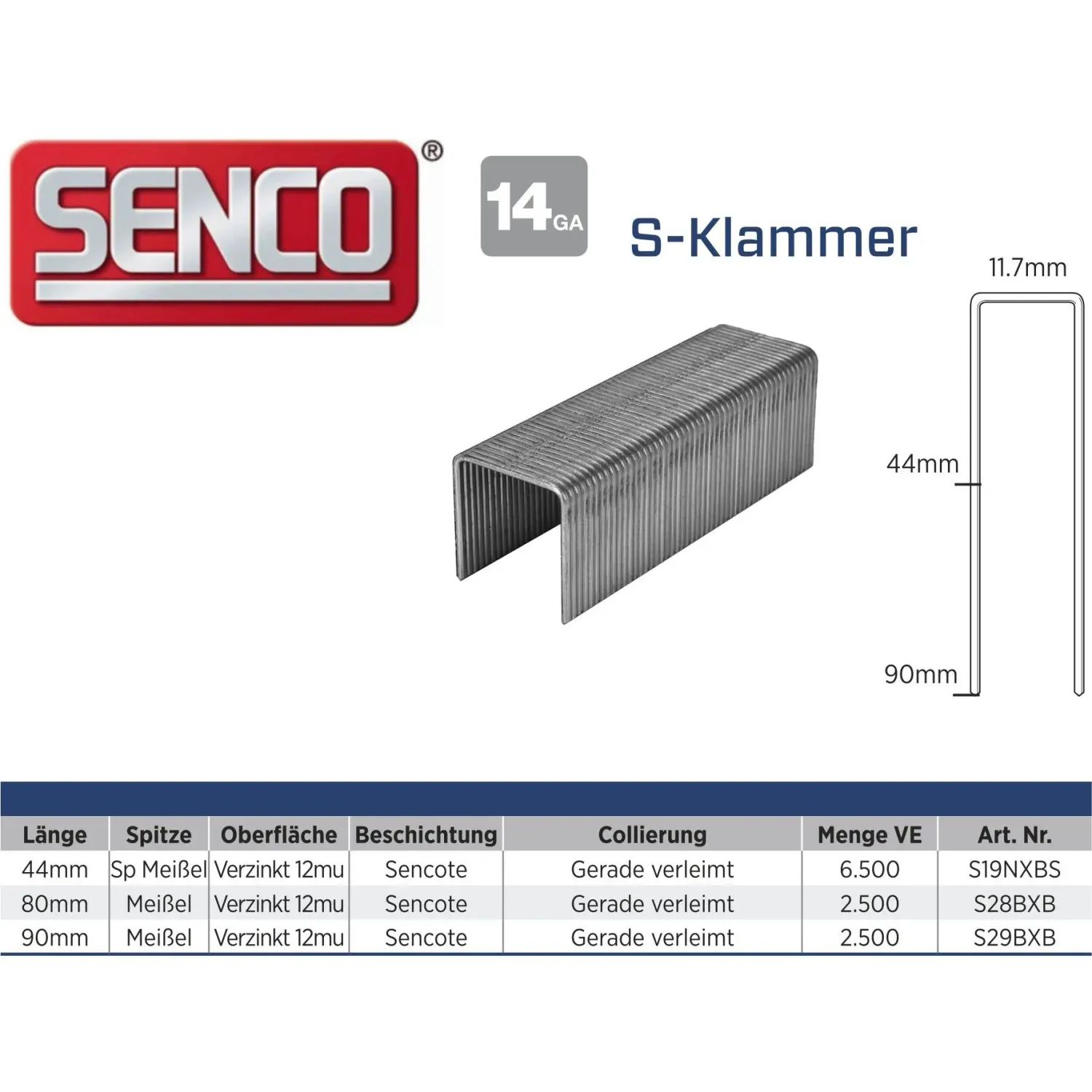 Klammer Senco S27BXB-ETA - 76 mm - verzinkt - 3.000 Klammern