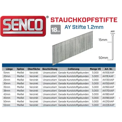 Stauchkopfstifte Senco AY16EAAP - 35 mm - verzinkt - 5.000 Nägel