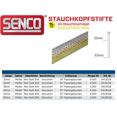 Stauchkopfnagel Senco DA13EGB - 25 mm - Edelstahl - 2.000 Nägel