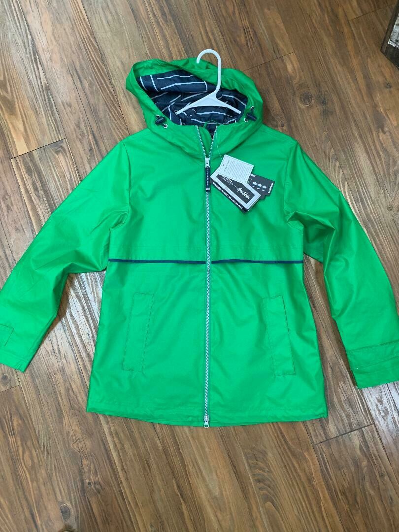 kelly green rain jacket