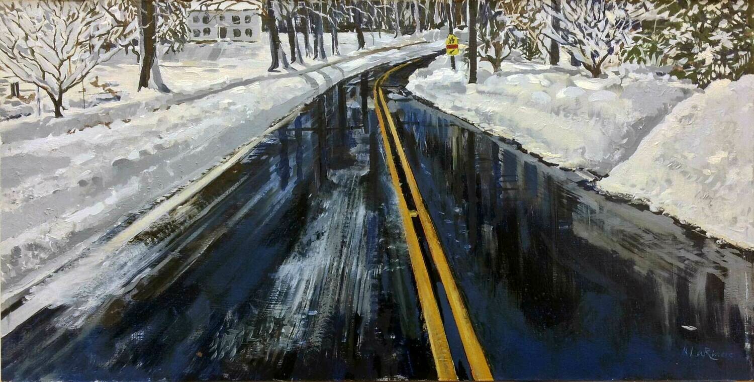 Snowy Street in Riverside | Original Oil Painting