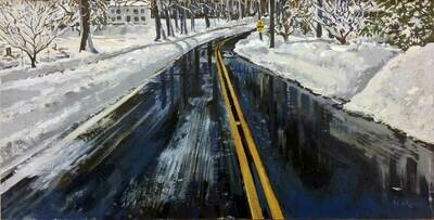Snowy Street in Riverside | Original Oil Painting