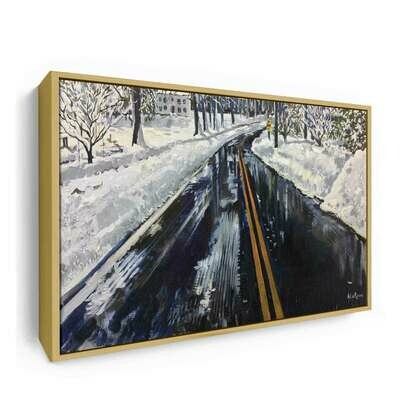Snowy Street in Riverside | Original Oil Painting
