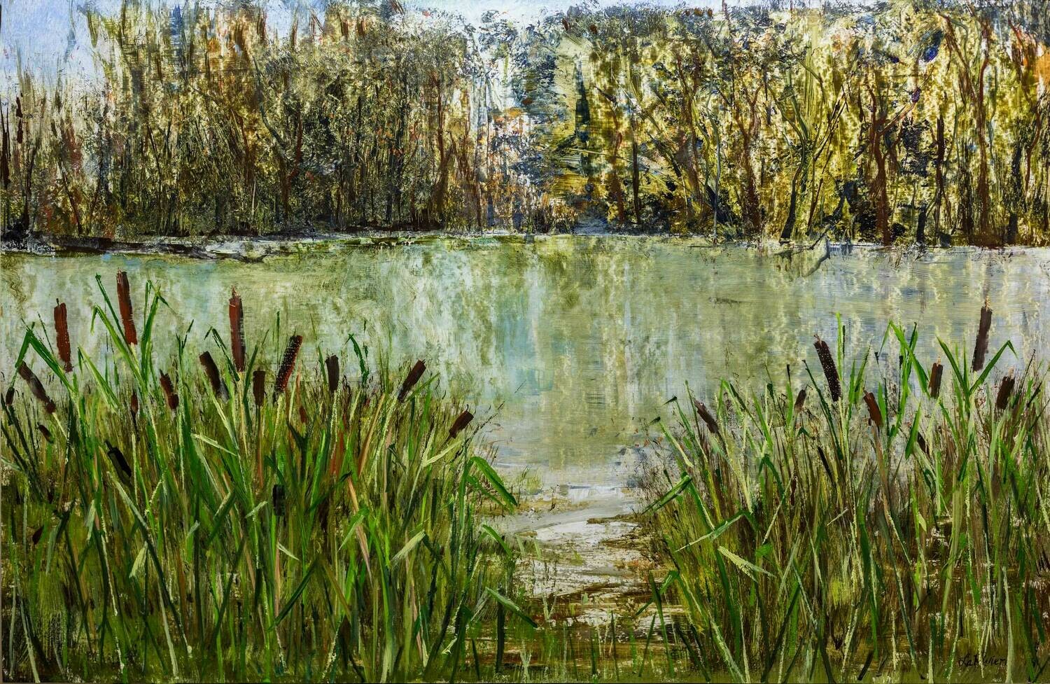 Cattails on Weir Farm Pond - Original Oil