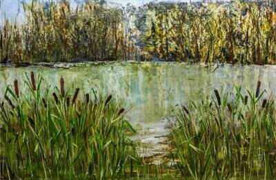 Cattails on Weir Farm Pond - Original Oil