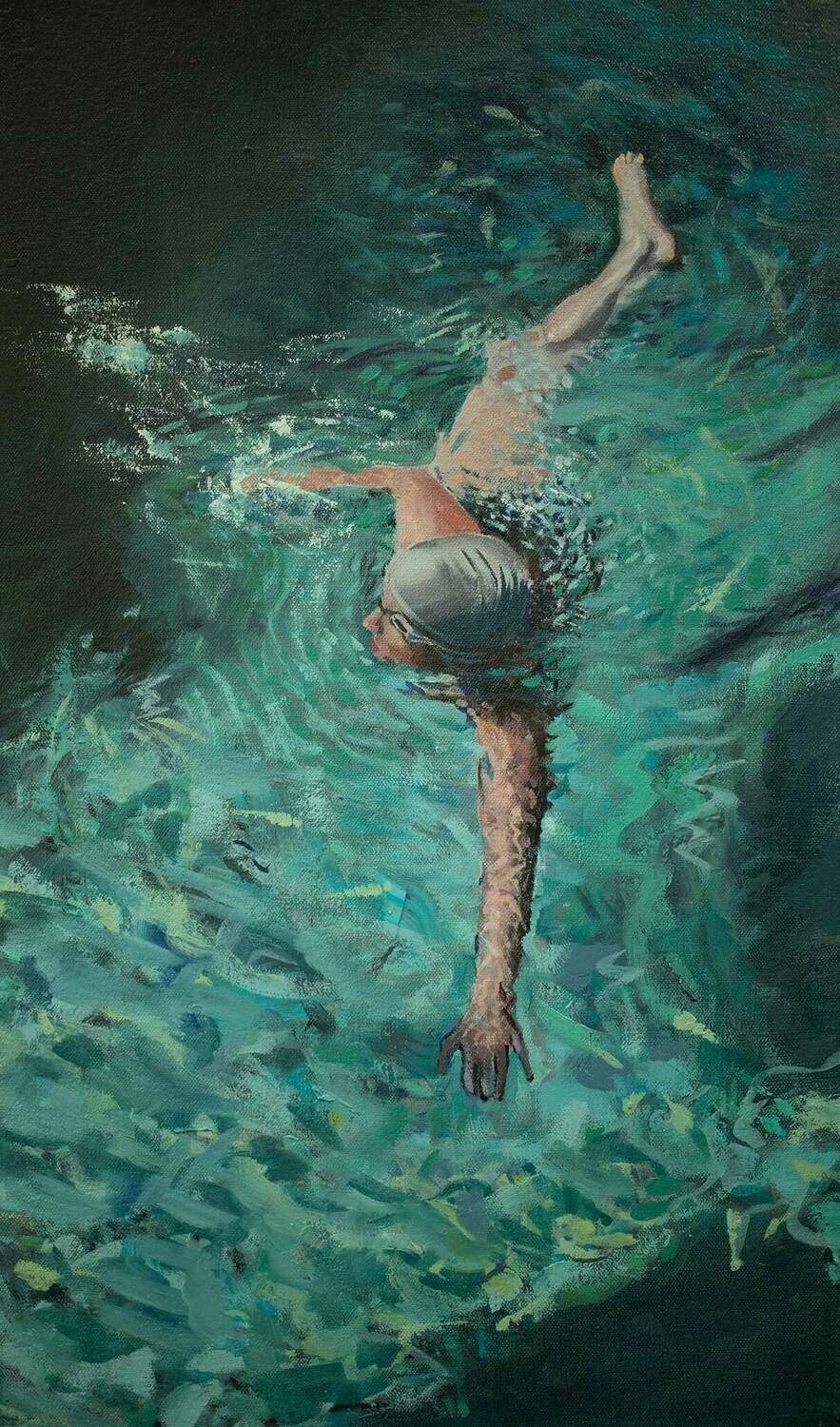 Pool Swimmer | Original Oil Painting
