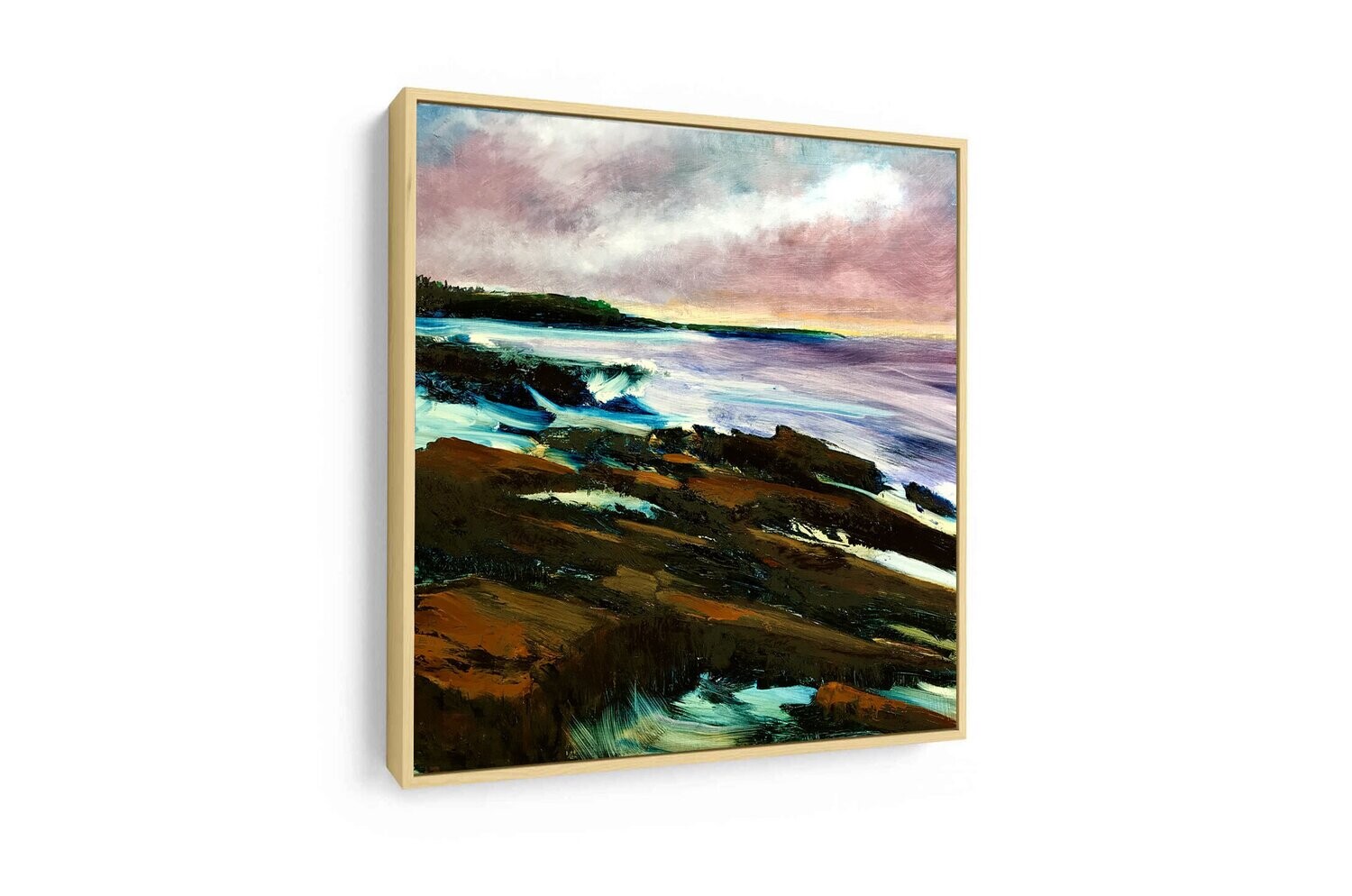 Coastal Sunrise | Print on Canvas, Chose a Size: 24in x 24in, Choose Frame: Maple Natural Satin Finish