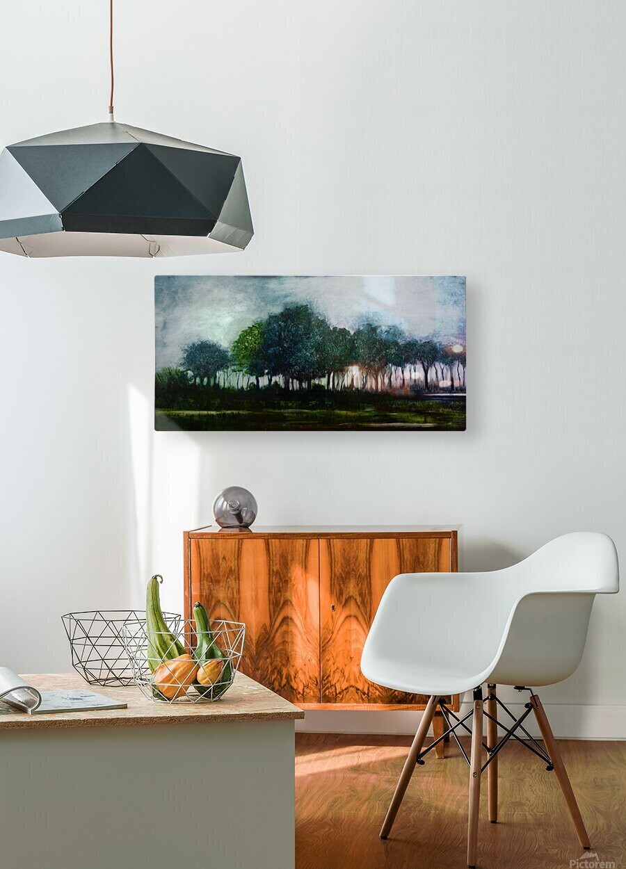 Trees On Horizon | Metal Print, Select Size: 48" x 24" (123 x 62 cm), Want it Framed?: No Frame (wall spacer on back)
