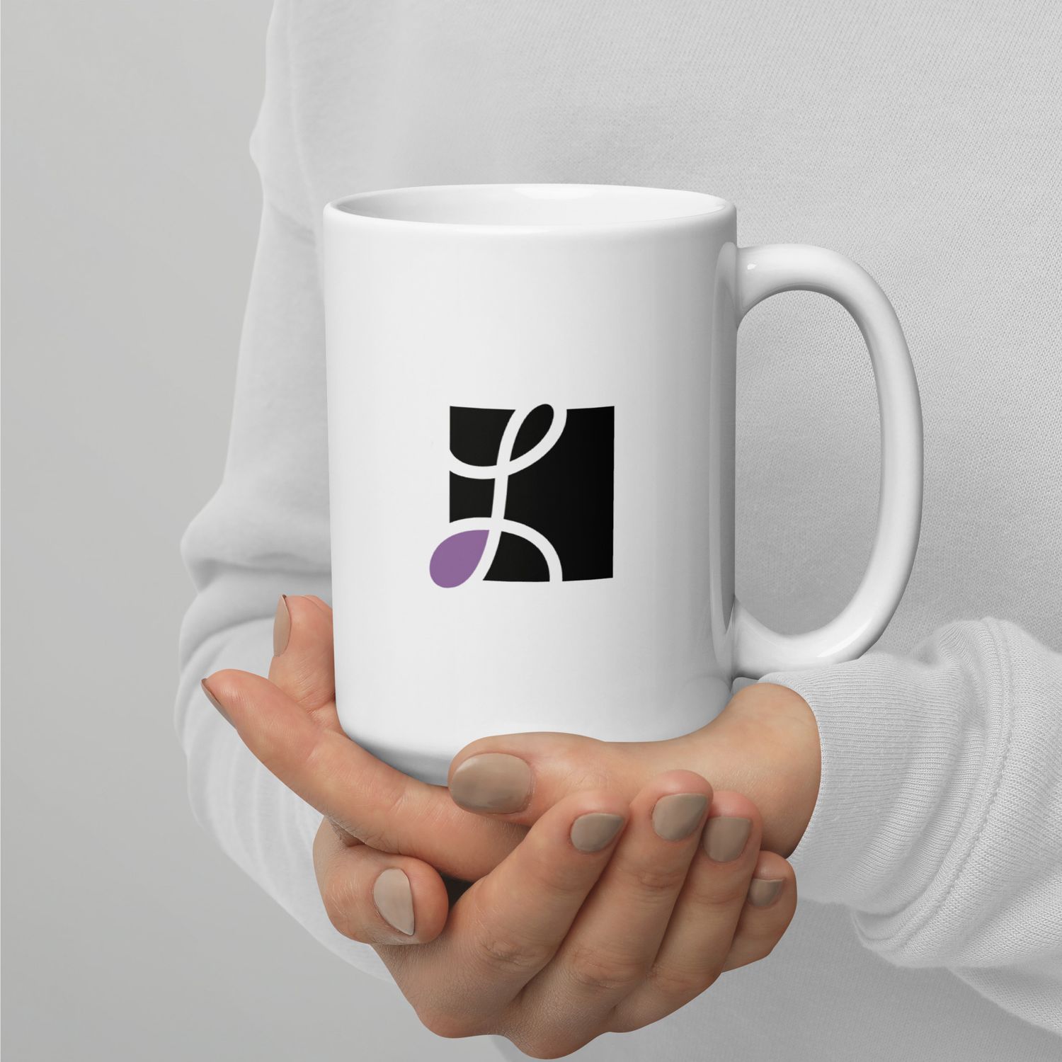 White glossy mug with logo