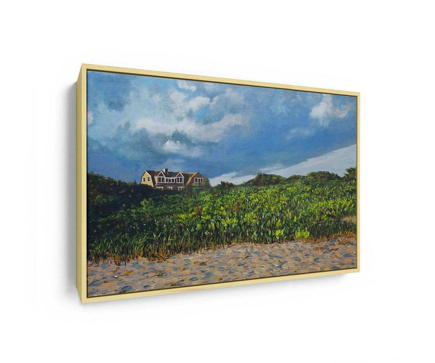 House on Katama Bay | Original Oil Painting, Frame Options: Natural Maple Finish Floater Frame