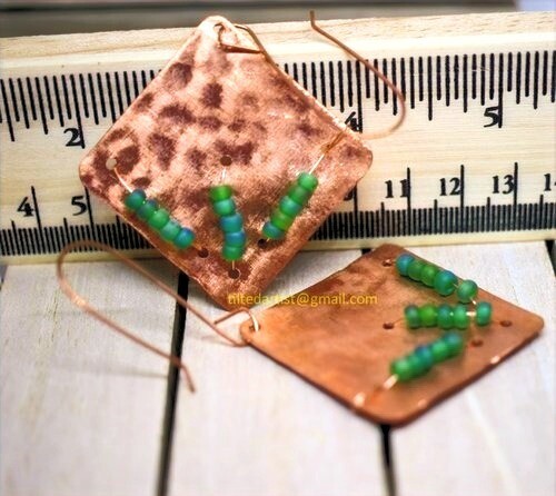 Copper Earrings - Natural and Green