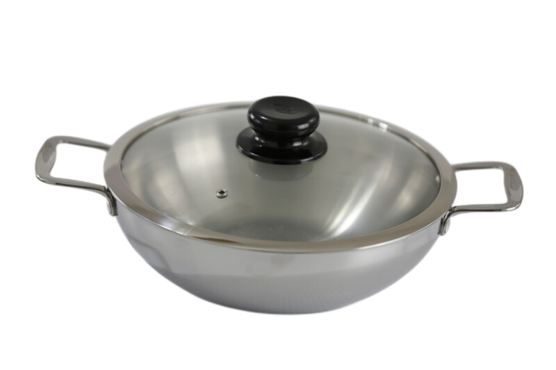 Tri-Ply Stainless Steel Wok With Glass Cover Tri-Ply Stainless Steel Wok With Glass Cover