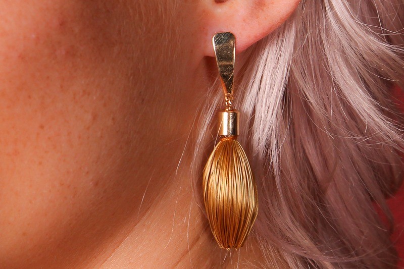 Gold Grass Earrings Drop Narrow