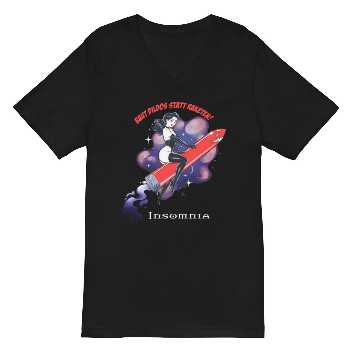 Kurzärmeliges Unisex-T-Shirt mit V-Ausschnitt Rakete