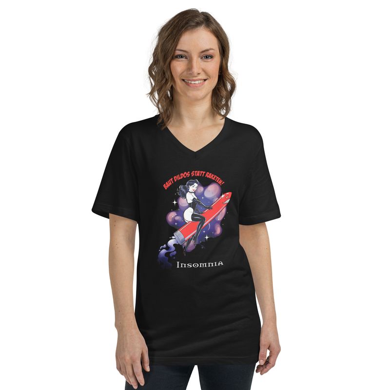 Kurzärmeliges Unisex-T-Shirt mit V-Ausschnitt Rakete