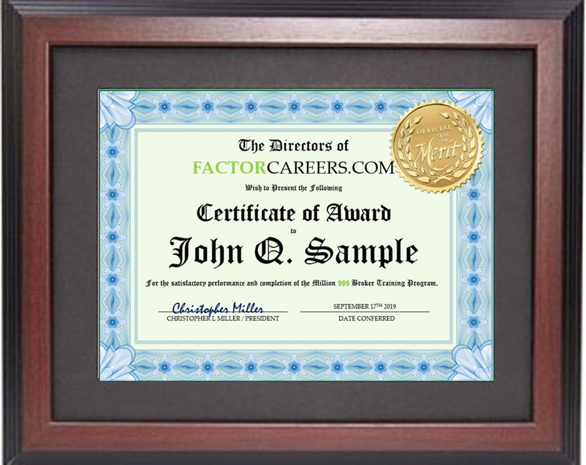 Professionally Framed Certificate