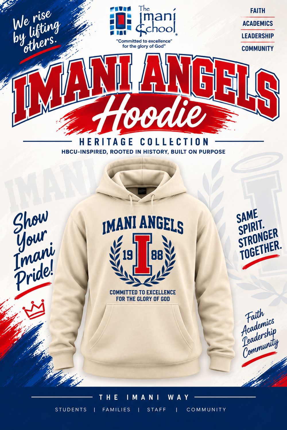Imani Angels Hoodie With Crest  - CREAM - Heritage Collection - ADULT SIZES ONLY IN CREAM!
